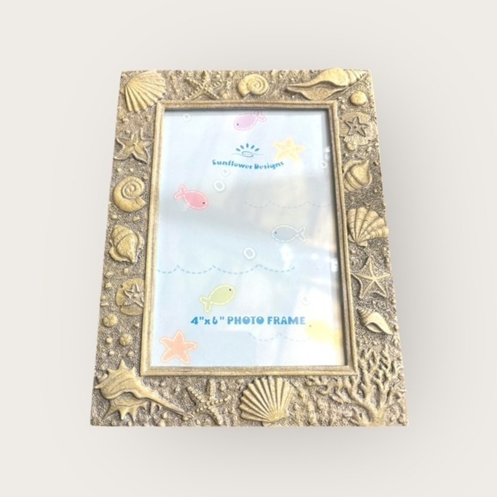 Sunflower Designs Gold Seashell Ocean Theme 4x6 Photo Frame Coastal Beach Decor